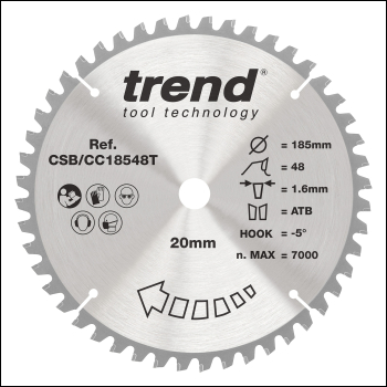 Trend Wood Cordless Mitre Saw Blade 185mm X 20mm X 48t - Code CSB/CC18548T