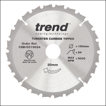 Trend Wood Mitre Saw Blade 190mm X 30mm X 24t - Code CSB/CC19024