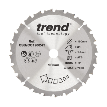 Trend Wood Cordless Mitre Saw Blade 190mm X 20mm X 24t - Code CSB/CC19024T