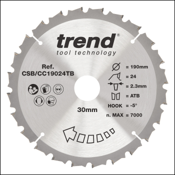 Trend Wood Cordless Mitre Saw Blade 190mm X 30mm X 24t - Code CSB/CC19024TB