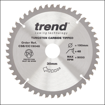Trend Wood Mitre Saw Blade 190mm X 30mm X 48t - Code CSB/CC19048