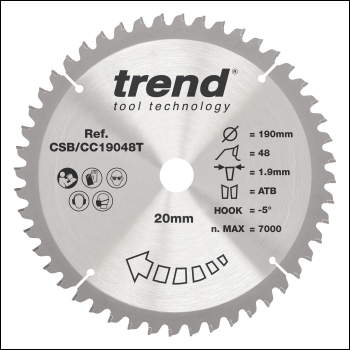 Trend Wood Cordless Mitre Saw Blade 190mm X 20mm X 48t - Code CSB/CC19048T