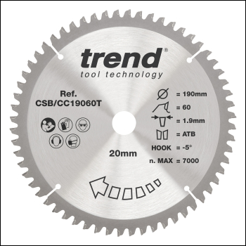 Trend Wood Cordless Mitre Saw Blade 190mm X 20mm X 60t - Code CSB/CC19060T
