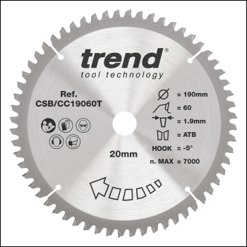 Trend Craft Saw Blade Crosscut 190mm X 60 Teeth X 20mm Thin - Code CSB/CC19060T