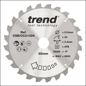 Trend Wood Mitre Saw Blade 210mm X 30mm X 24t - Code CSB/CC21024