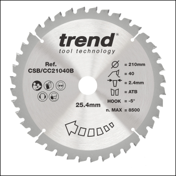 Trend Wood Mitre Saw Blade 210mm X 25.4mm X 40t - Code CSB/CC21040B