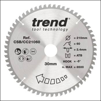 Trend Wood Mitre Saw Blade 210mm X 30mm X 60t - Code CSB/CC21060