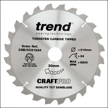 Trend Craft Saw Blade Crosscut 216mm X 24 Teeth X 30mm - Code CSB/CC21624