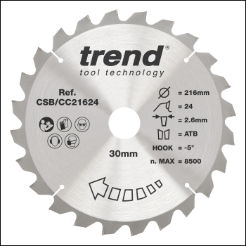 Trend Craft Saw Blade Crosscut 216mm X 24 Teeth X 30mm - Code CSB/CC21624