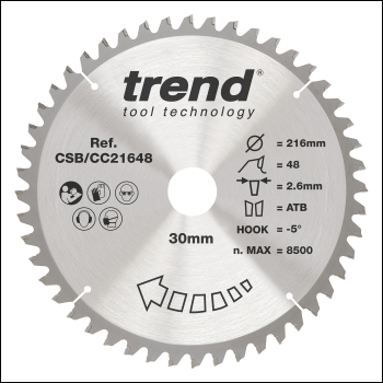 Trend Wood Mitre Saw Blade 216mm X 30mm X 48t - Code CSB/CC21648
