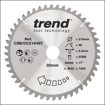 Trend Wood Cordless Atbr Mitre Saw Blade 216mm X 30mm X 48t - Code CSB/CC21648T