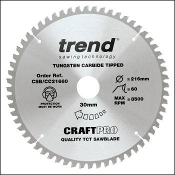 Trend Wood Mitre Saw Blade 216mm X 30mm X 60t - Code CSB/CC21660