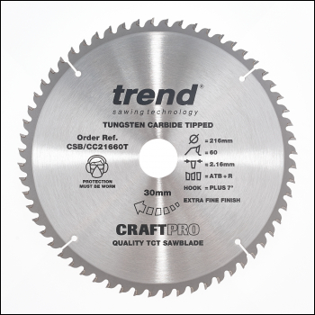 Trend Craft Saw Blade Crosscut 216mm X 60 Teeth X 30mm Thin - Code CSB/CC21660T