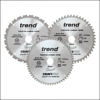 Trend 216mm Diameter Craft Saw Blade Mixed Triple Pack - Code CSB/CC216/3PK