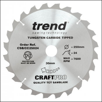 Trend Craft Saw Blade Crosscut 250mm X 24 Teeth X 30mm - Code CSB/CC25024