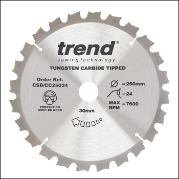 Trend Craft Saw Blade Crosscut 250mm X 24 Teeth X 30mm - Code CSB/CC25024