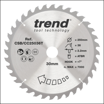 Trend Wood Cordless Atbr Mitre Saw Blade 250mm X 30mm X 36t - Code CSB/CC25036T