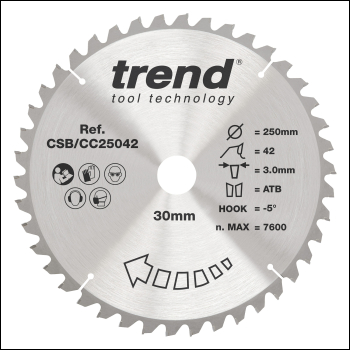 Trend Wood Mitre Saw Blade 250mm X 30mm X 42t - Code CSB/CC25042