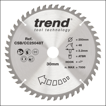 Trend Wood Cordless Atbr Mitre Saw Blade 250mm X 30mm X 48t - Code CSB/CC25048T