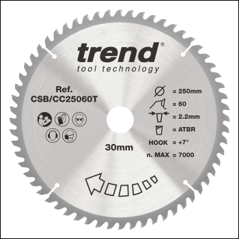 Trend Wood Cordless Atbr Mitre Saw Blade 250mm X 30mm X 60t - Code CSB/CC25060T