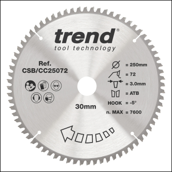 Trend Wood Mitre Saw Blade 250mm X 30mm X 72t - Code CSB/CC25072