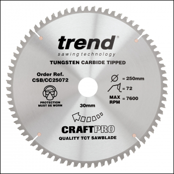 Trend Craft Saw Blade Crosscut 250mm X 72 Teeth X 30mm - Code CSB/CC25072
