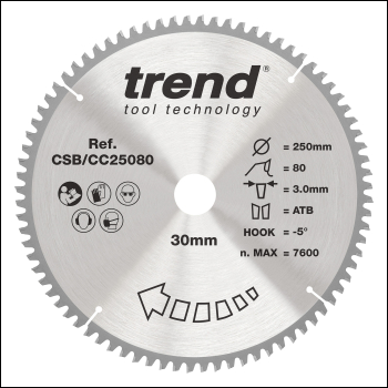 Trend Wood Mitre Saw Blade 250mm X 30mm X 80t - Code CSB/CC25080