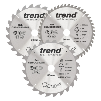 Trend Wood Cordless Atbr Mitre Saw Blade 250mm X 30mm X 24/48t, 3 Pack - Code CSB/CC250/3/A