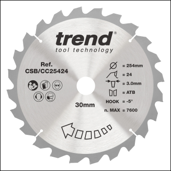 Trend Wood Mitre Saw Blade 254mm X 30mm X 24t - Code CSB/CC25424