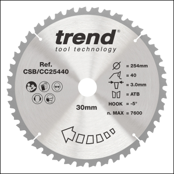 Trend Wood Mitre Saw Blade 254mm X 30mm X 40t - Code CSB/CC25440