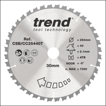 Trend Wood Cordless Mitre Saw Blade 254mm X 30mm X 40t - Code CSB/CC25440T