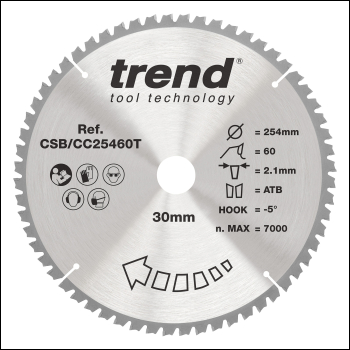 Trend Wood Cordless Mitre Saw Blade 254mm X 30mm X 60t - Code CSB/CC25460T
