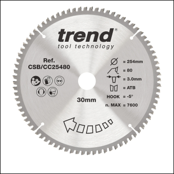 Trend Wood Mitre Saw Blade 254mm X 30mm X 80t - Code CSB/CC25480