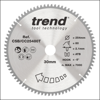 Trend Wood Cordless Mitre Saw Blade 254mm X 30mm X 80t - Code CSB/CC25480T