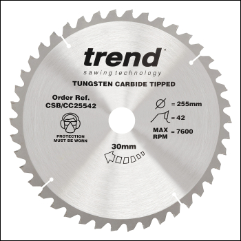 Trend Wood Mitre Saw Blade 255mm X 30mm X 42t - Code CSB/CC25542