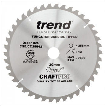 Trend Craft Saw Blade Crosscut 255mm X 42 Teeth X 30mm - Code CSB/CC25542
