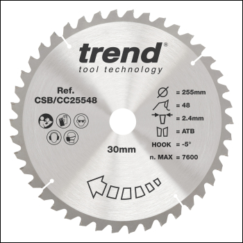 Trend Wood Mitre Saw Blade 255mm X 30mm X 48t - Code CSB/CC25548