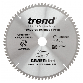 Trend Craft Saw Blade Crosscut 255mm X 72 Teeth X 30mm - Code CSB/CC25572