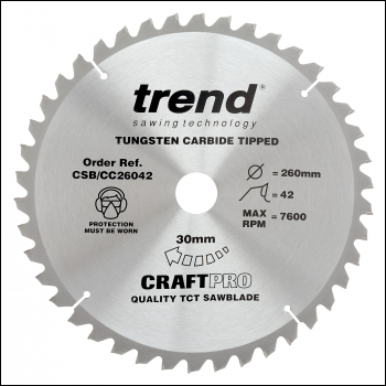 Trend Craft Saw Blade Crosscut 260mm X 42 Teeth X 30mm - Code CSB/CC26042