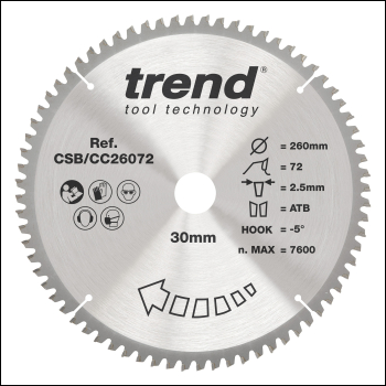 Trend Wood Mitre Saw Blade 260mm X 30mm X 72t - Code CSB/CC26072