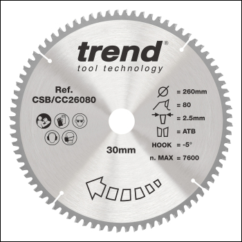 Trend Craft Saw Blade Crosscut 260mm X 80 Teeth X 30mm - Code CSB/CC26080