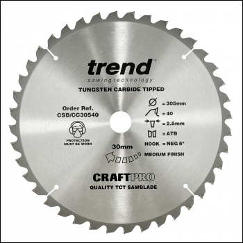 Trend Craft Saw Blade Crosscut 305mm X 40 Teeth X 30mm - Code CSB/CC30540
