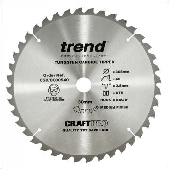 Trend Wood Mitre Saw Blade 305mm X 30mm X 40t - Code CSB/CC30540