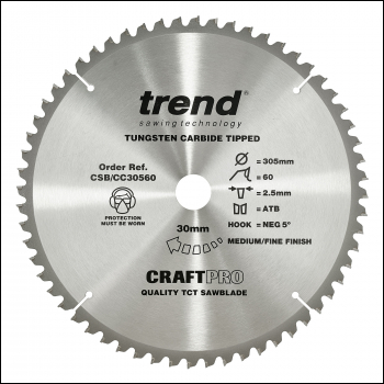 Trend Craft Saw Blade Crosscut 305mm X 60 Teeth X 30mm - Code CSB/CC30560