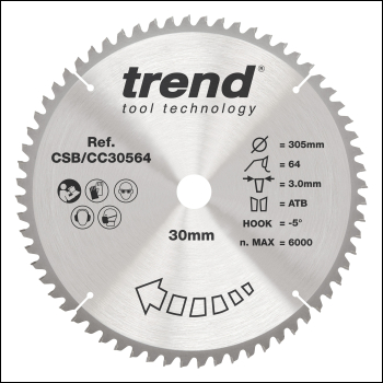 Trend Craft Saw Blade Crosscut 305mm X 64 Teeth X 30mm - Code CSB/CC30564