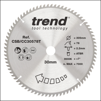 Trend Wood Cordless Atbr Mitre Saw Blade 305mm X 30mm X 78t - Code CSB/CC30578T
