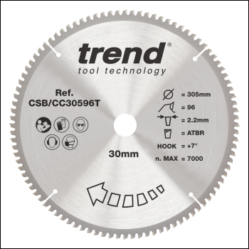 Trend Wood Cordless Atbr Mitre Saw Blade 305mm X 30mm X 96t - Code CSB/CC30596T