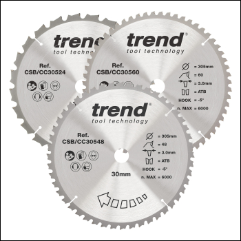 Trend Wood Mitre Saw Blade 305mm X 30mm X 24/48/60t, 3 Pack - Code CSB/CC305/3/A