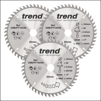 Trend 160mm Panel Trim Craft Saw Blade Triple Pack - Code CSB/PT160/3PK