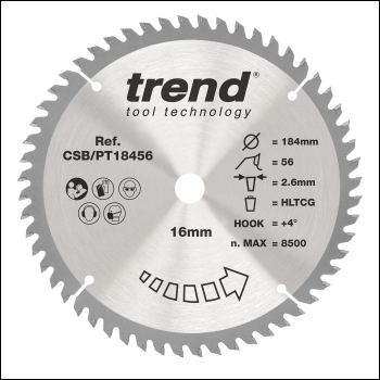 Trend Laminate/hpl Circular Saw Blade 184mm X 16mm X 56t - Code CSB/PT18456